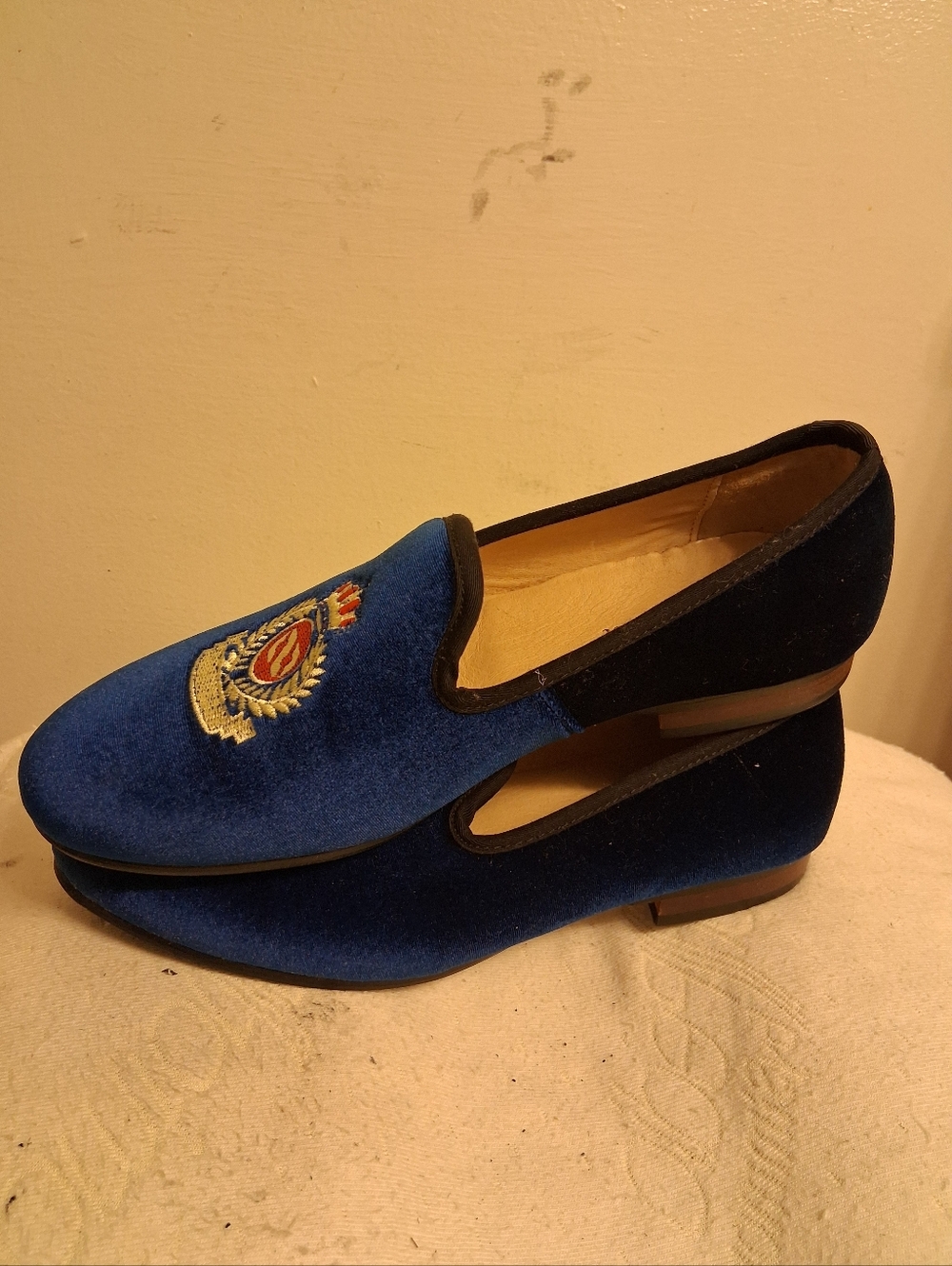 Men's JOURNEY WEST JW068 Blue Velvet Embroidered Loafers Size 43, US 10 - Picture 7 of 16